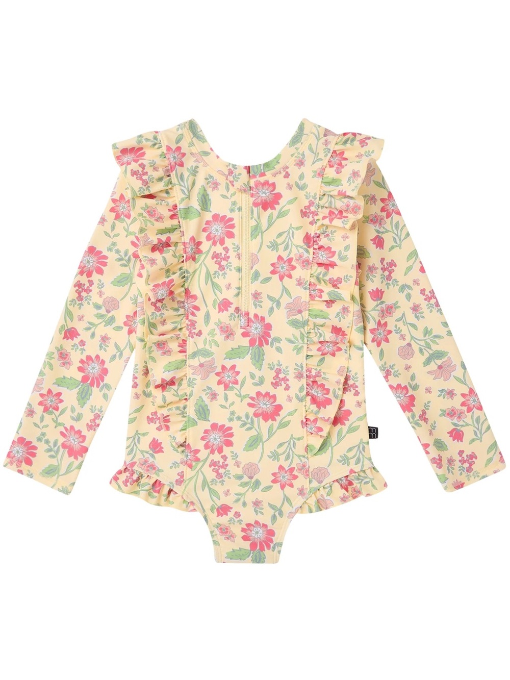 Adorable Girls Floral Long-Sleeve One-Piece Swimsuit - Soft Yellow • Size 12 M
